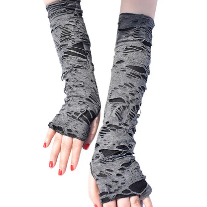 Gothic Fingerless Gloves - Unisex Stretchy Distressed Fashion Party Wear