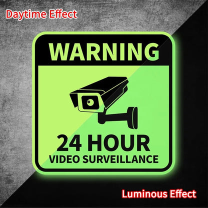 24-Hour Video Surveillance Glow Warning Sticker – Motorcycle & Car Glow-in-the-Dark Decals for Helmet, Fairing, Window & Bumper Safety