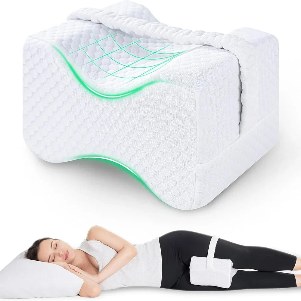 Memory Foam Knee Pillow for Side Sleepers – Soft Leg Support Cushion with Adjustable Straps