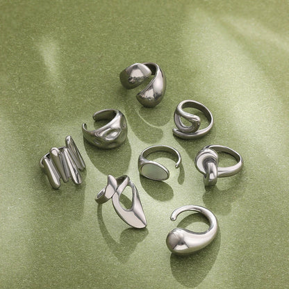 Vintage Stainless Steel Chunky Ring – Punk Irregular Adjustable Open Ring for Women, Wedding Jewelry Gift