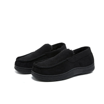 Men's Fleece-Lined Moccasin Slippers - Warm Closed-Back Non-Slip Indoor & Outdoor Winter Shoes