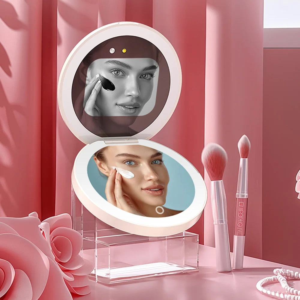 TENGMIR UV Smart Sunscreen Makeup Mirror – Portable LED Light UV Detection & Sunscreen Testing Mirror