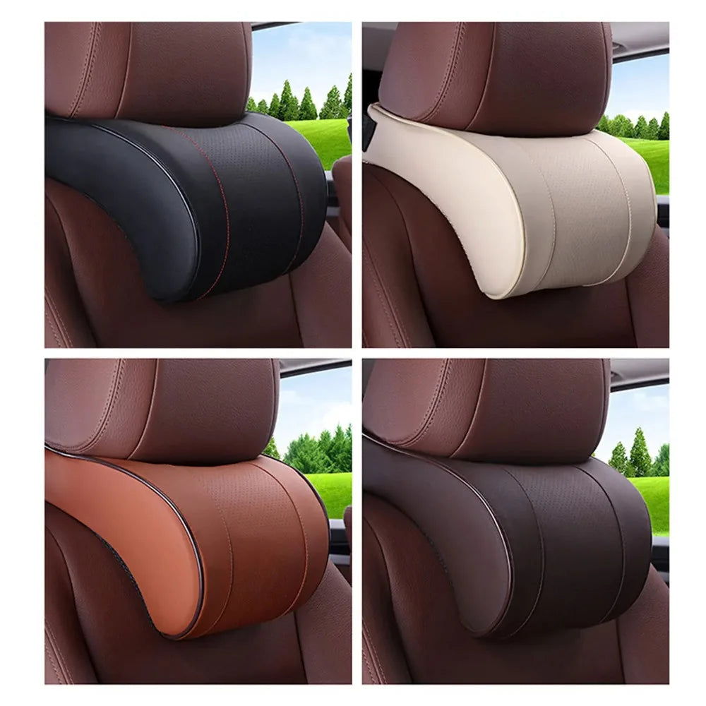 Memory Foam Car Neck Pillow — PU Leather Headrest Cushion for Comfortable Driving & Auto Interior Seat Support