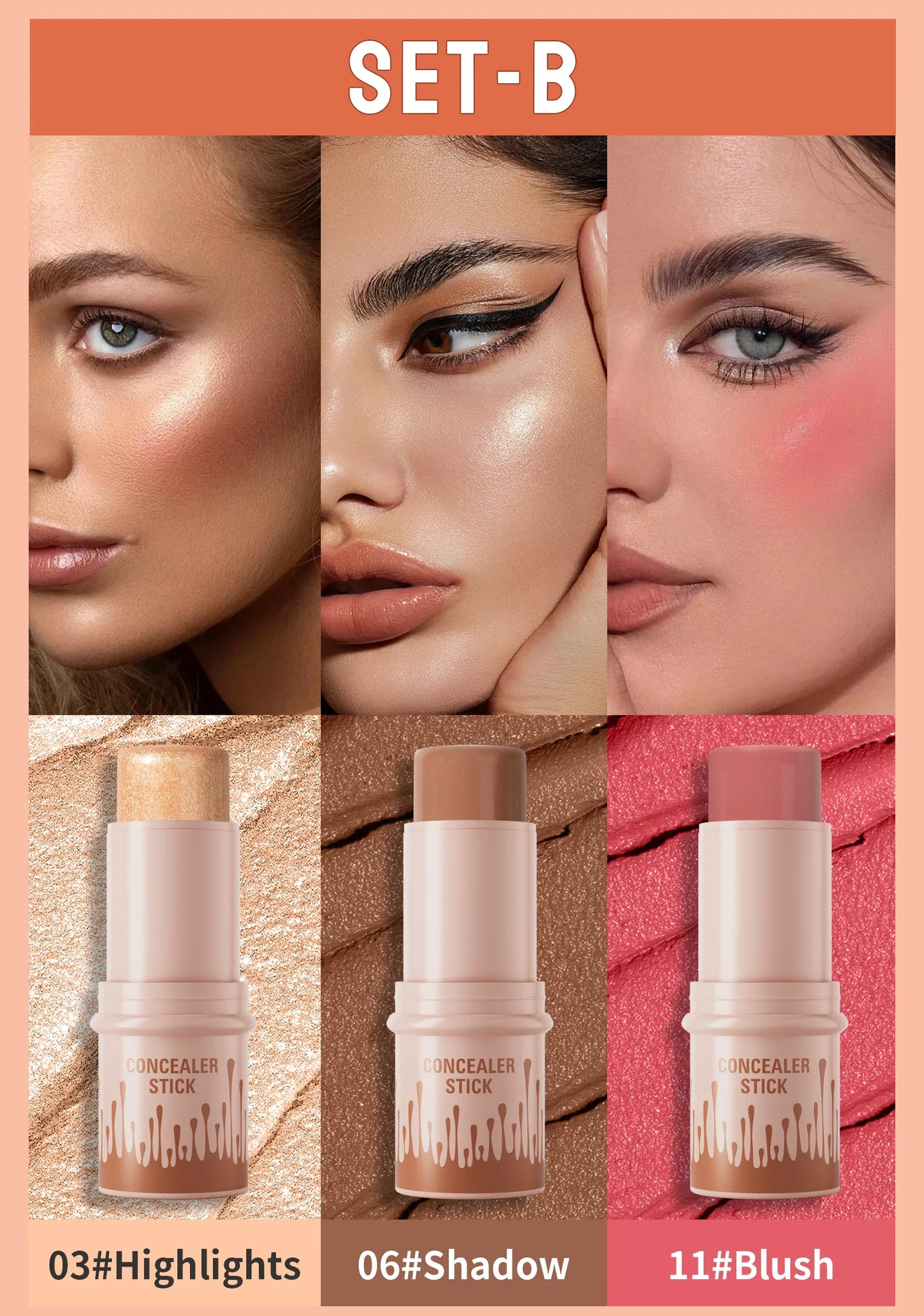 Contour Stick Set – Natural Matte Finish Highlighters & Shadow, Waterproof V-Face Shaping Contour Wand for Face Makeup