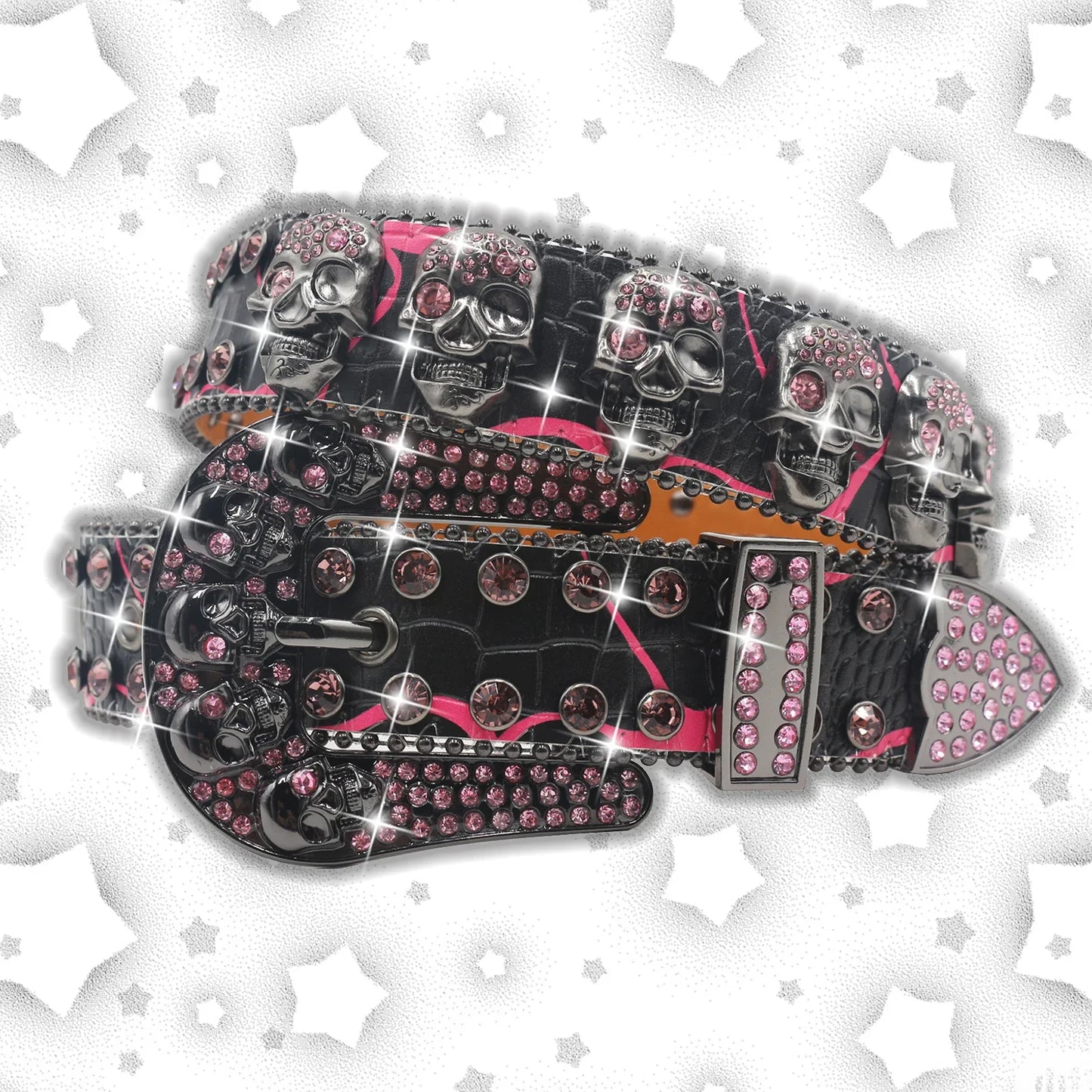 Men's & Women's Skull Rhinestone Western Denim Belt – Hip Hop Punk Y2K Shiny Rivet Artificial Diamond Design