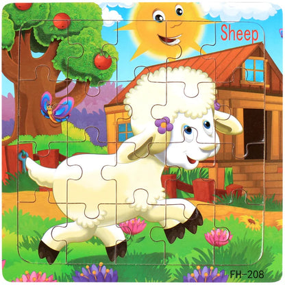 20-Piece Wooden Puzzle Set — Cartoon Animals, Cars, Letters & Numbers Educational Jigsaw Toys for Kids