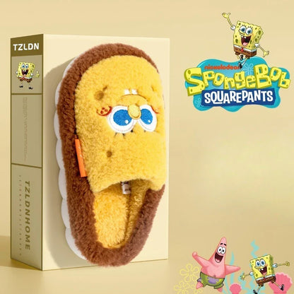 SpongeBob Suede House Slippers for Men & Women — Slip-On Fuzzy Indoor/Outdoor Shoes with Faux Fur Lining