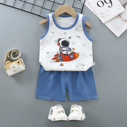 Children's Summer Clothing Set – Cotton T-shirt, Tank Top & Shorts, Boys & Girls Vest Suit