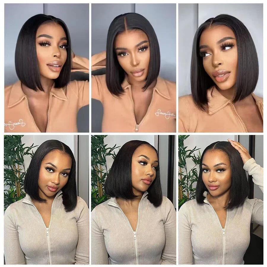 Glueless Short Bob Human Hair Wig – Ready to Wear Pre-Cut Transparent Lace Wig for Women