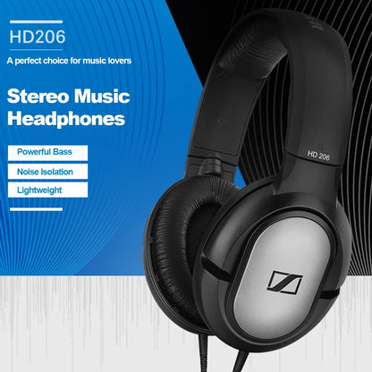 Sennheiser HD 206 Wired Headphones – Deep Bass Stereo Noise-Isolating Earphones for Sports & Gaming