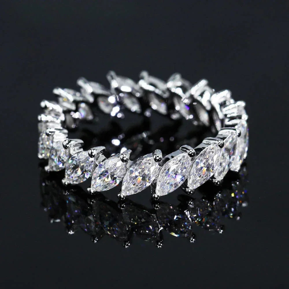 3×6mm Marquise Cut Moissanite Eternity Ring — 925 Sterling Silver Engagement & Wedding Band for Women and Men with GRA Certificate