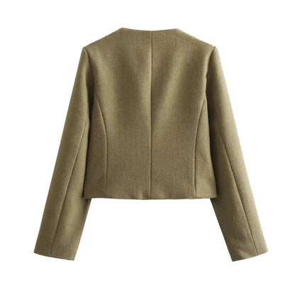 TRAF Women's Autumn Outerwear – Long Sleeve Cropped Jacket, Winter Button Demi-Season Short Coat, Elegant Women’s Coat