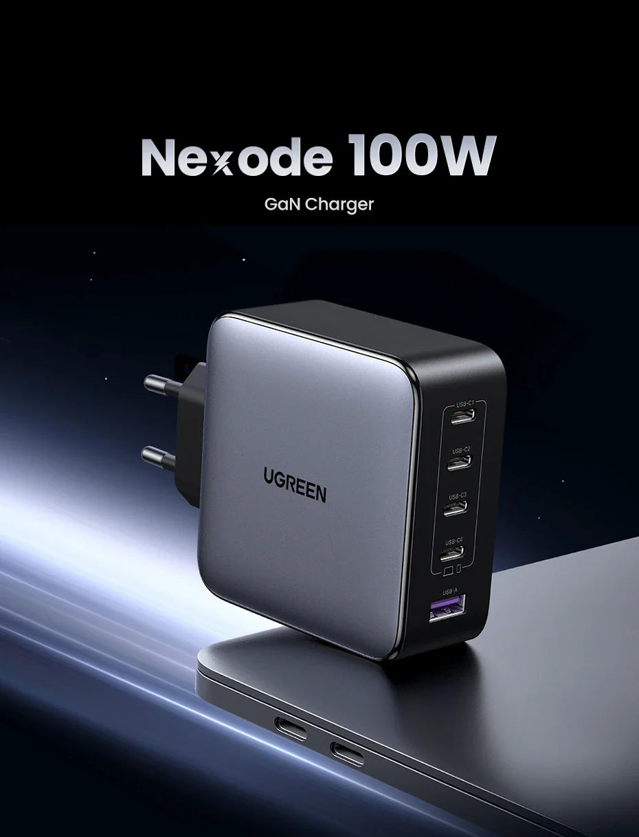 UGREEN 100W GaN 5-Port USB-C Charger – Fast Charger QC4.0/3.0 PPS for MacBook, Laptop, iPhone 16/15/14 Pro, Tablet