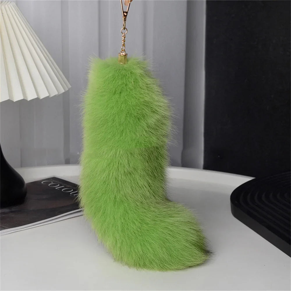 Natural Fox Fur Tail Keychain – 40cm Furry Racoon Bag Charm & Fluffy Keyring Accessory for Women