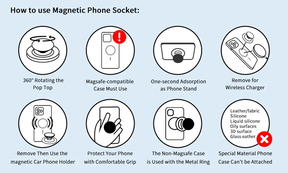 Socket Magnetic Phone Ring Grip - Strong Magnet Holder for iPhone 15, 14, 13, 12 Series, Foldable Phone Stand