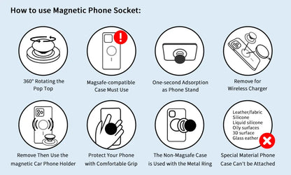 Socket Magnetic Phone Ring Grip - Strong Magnet Holder for iPhone 15, 14, 13, 12 Series, Foldable Phone Stand