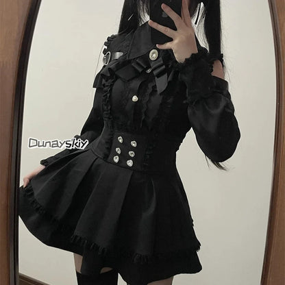 Jirai Kei Lolita Blouse Top — Y2K Sweet Japanese Style Long Shirt with Bow for Women, S-XL, 3 Colors