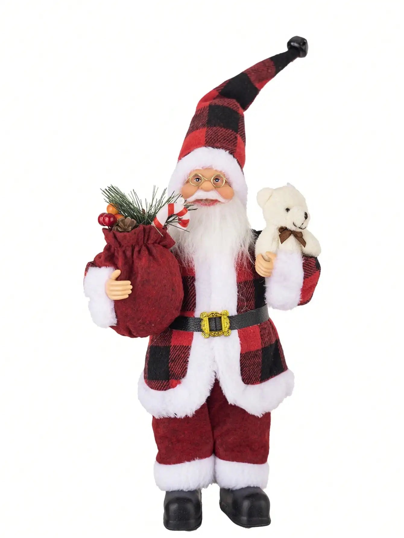 12-Inch Festive Santa Claus Statue – Golden & Silver White Christmas Decoration for Home, Kitchen, Hotel, and Office