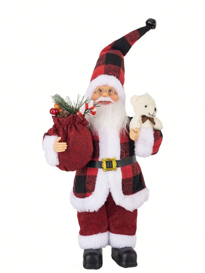 12-Inch Festive Santa Claus Statue – Golden & Silver White Christmas Decoration for Home, Kitchen, Hotel, and Office