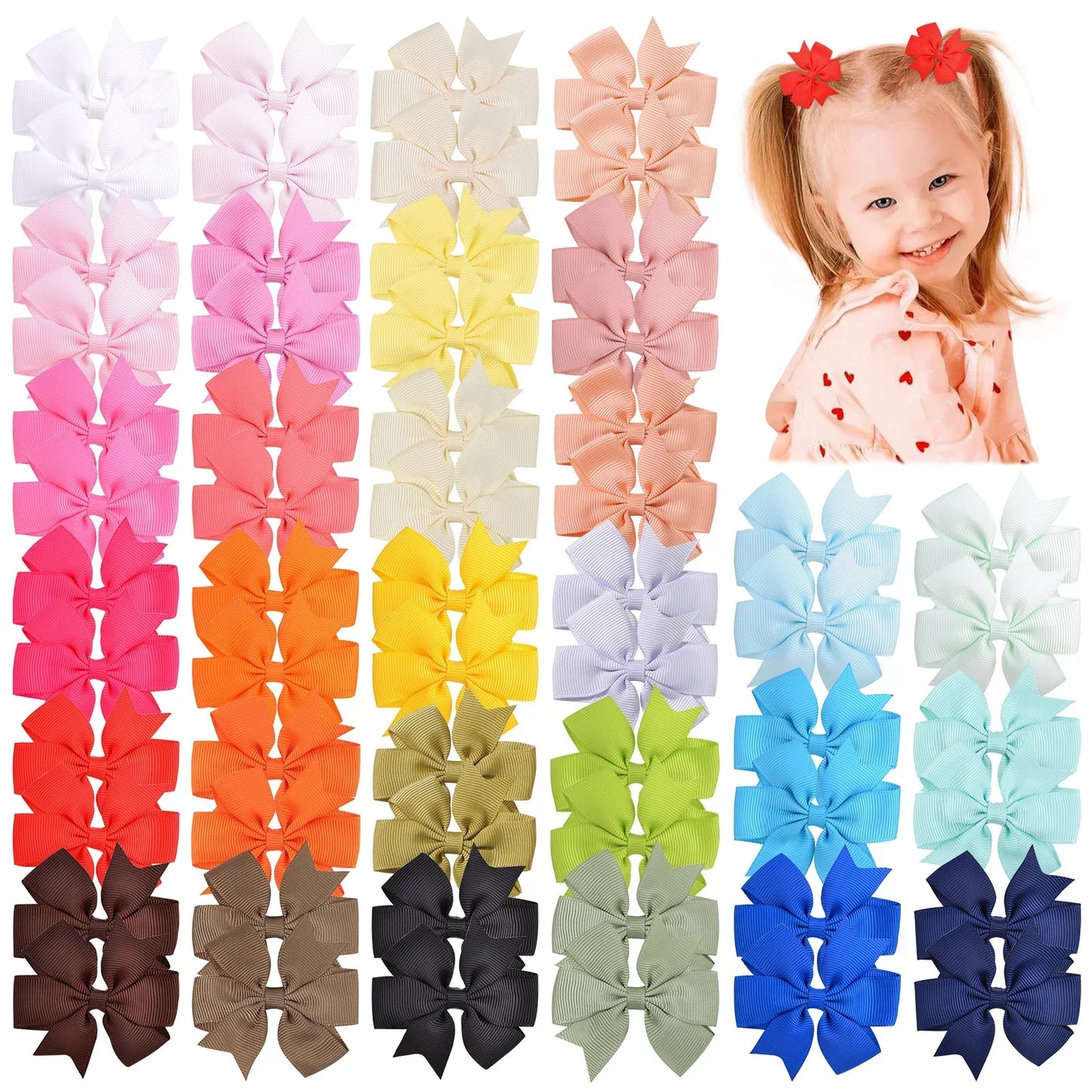 20/40PCS Sweet Candy Color Bow Hair Clip Set – Cute Ribbon Hairpins for Baby Girls & Kids Hair Accessories Gift