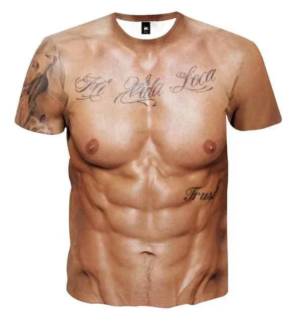 3D Muscle Print T-Shirt - Men's Short Sleeve Summer Beach Casual Top