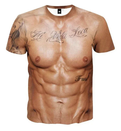 3D Muscle Print T-Shirt - Men's Short Sleeve Summer Beach Casual Top