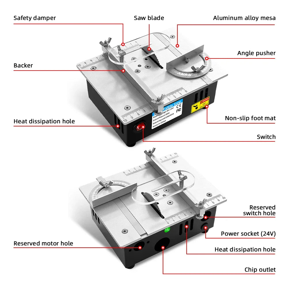 96W Mini Bench Saw — Adjustable Multifunctional Table Saw for DIY Woodworking