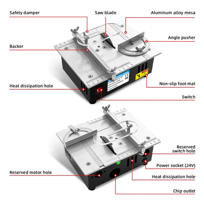 96W Mini Bench Saw — Adjustable Multifunctional Table Saw for DIY Woodworking