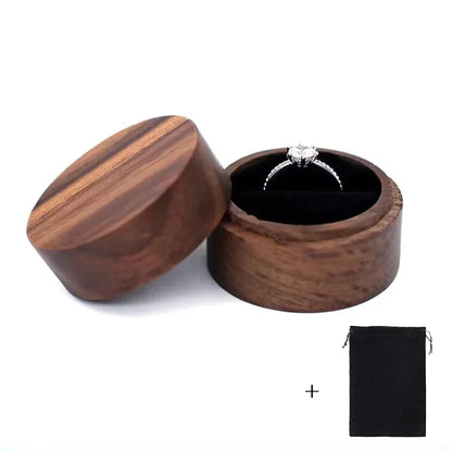 Custom Logo Wooden Ring Box – Engraved Walnut Wood Wedding & Engagement Box with Name & Date