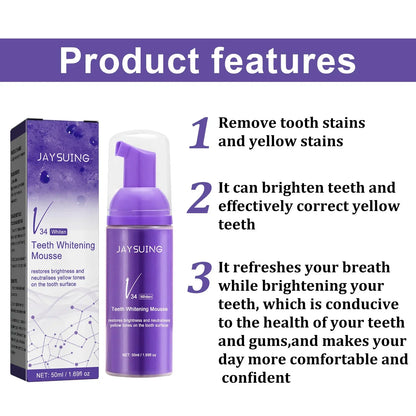 V34 Teeth Whitening Mousse – Color Corrector, Melanin Removal, Stain Cleansing & Tooth Enamel Care Foam Toothpaste