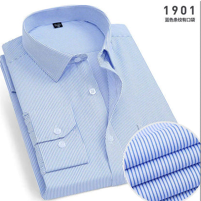 Men's Striped Long Sleeve Shirt - Slim Fit Wrinkle-Resistant Business Casual Shirt for Spring