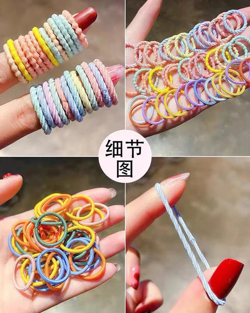 [100 Pack] Baby Rubber Bands - High Elastic, Seamless Thumb Rings for Toddlers, Gentle on Hair Scrunchies Set