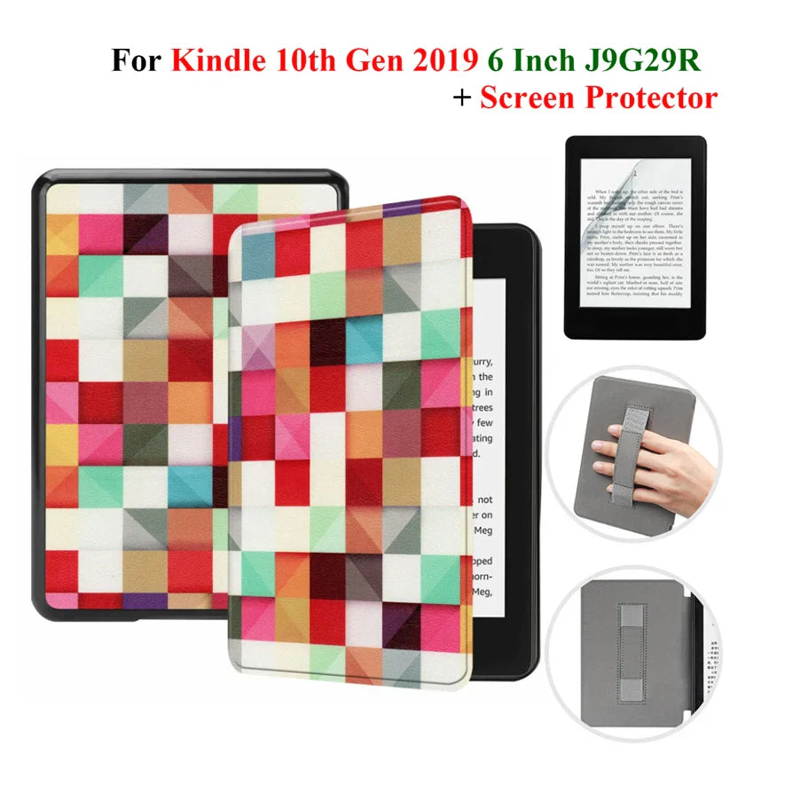 Kindle 10th Gen 6" Leather Case – Hand Strap & Screen Protector Cover with Wake/Sleep Function (2019, J9G29R)