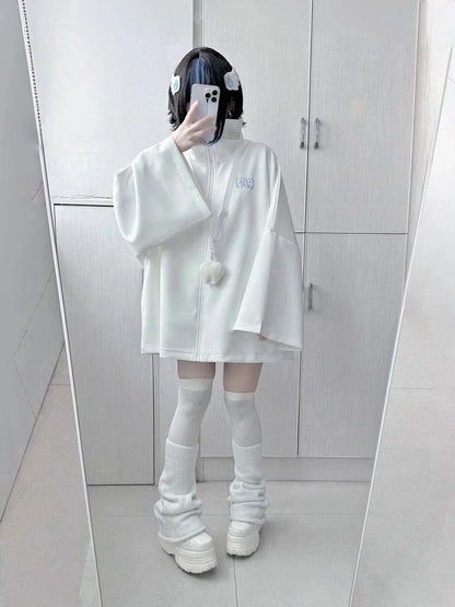 Spring Casual Hoodie – Women’s Loose Y2K Aesthetic Oversized Embroidered Harajuku Zipper Grunge Sweatshirt