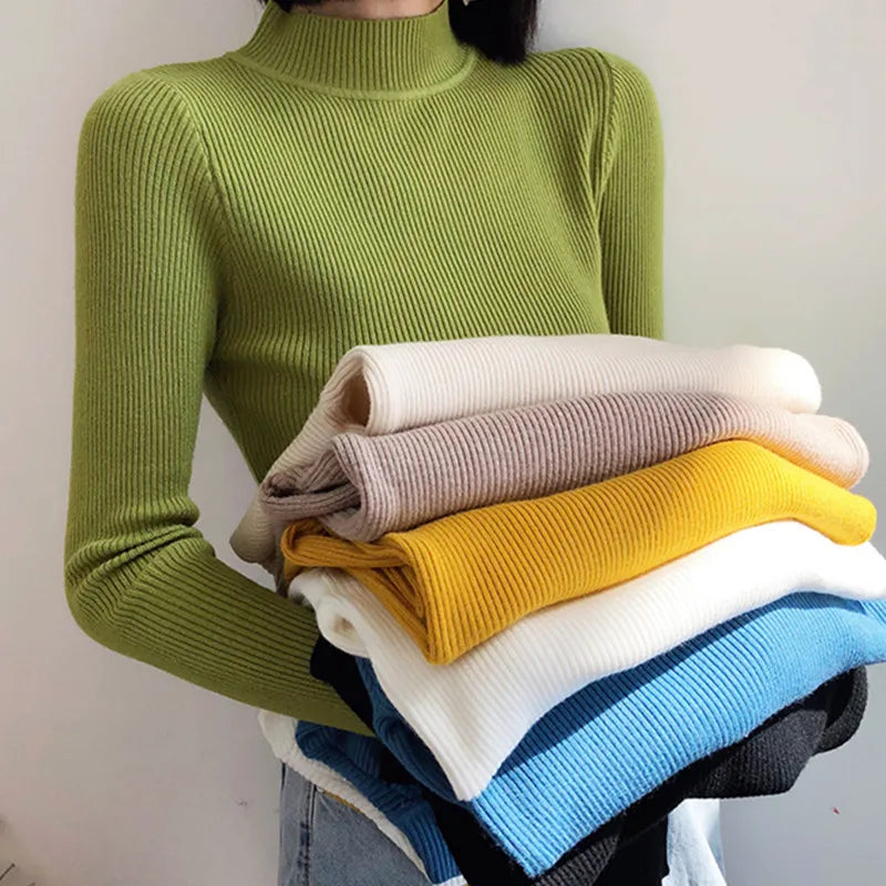 Women's Turtleneck Cashmere Sweater - Soft Knitted Pullover, Basic Solid Jumper for Autumn Winter Casual Wear
