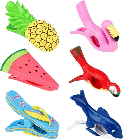 Plastic Beach Towel Clips - Large Animal Decorative Clothes Pegs for Sunbeds, Loungers & Drying Racks