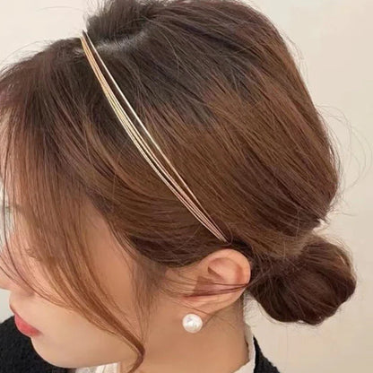 Thin Gold Multilayer Alloy Headband – Double Root Metal Hair Hoop for Women, Smooth & Stylish Hair Accessory