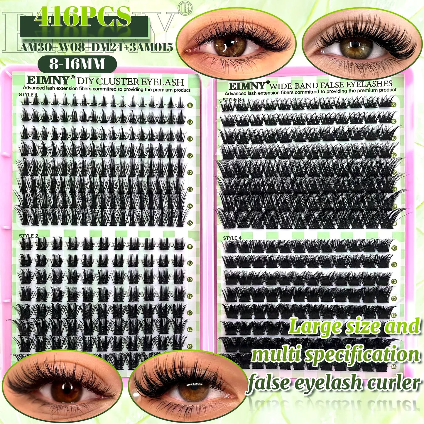 Top & Bottom Lash Extension Kit – 250/740 Cluster Fluffy Volume Mix Lengths DIY Eyelash Set for Bold Bombshell & Natural Lash Looks