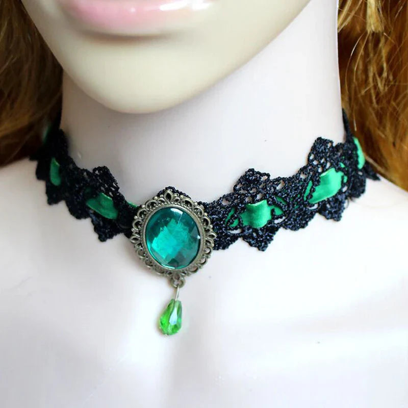 10-Style Bohemian Lace Necklaces for Women – Gothic Punk Choker Jewelry, Red, Blue & Black, Fashion Gift