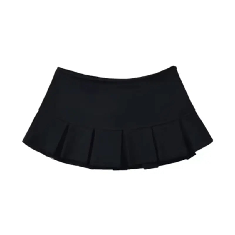 Mooyufon Y2K Mini Skirt — Women’s Low Waist Wide Pleat Light Grey A-Line Pleated Skort, Sexy Vintage Casual Summer Wear