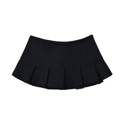 Mooyufon Y2K Mini Skirt — Women’s Low Waist Wide Pleat Light Grey A-Line Pleated Skort, Sexy Vintage Casual Summer Wear