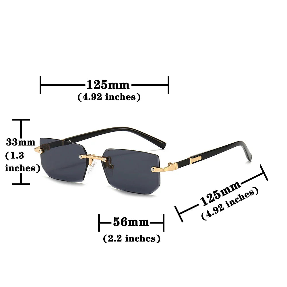 Rimless Rectangle Sunglasses – Fashion Small Square Shades for Men & Women, Summer Travel Sun Glasses