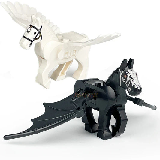 2PCS Magic Scene Pegasus Wings Building Block Set – Black & White Warhorse Model Bricks Kit for Kids