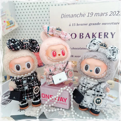 17cm Labubu Doll Accessories - Luxury Sweet Woolen Suit, Crossbody Bag & Princess Shoes Set