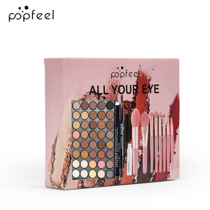 POPFEEL 40-Color Eyeshadow Palette & Eye Makeup Kit — Eyebrow Pencil, Eyeliner, Mascara + Brushes