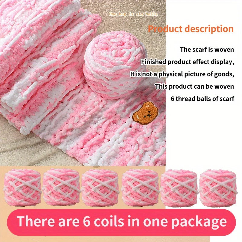 6 Yarn Balls + Teddy Bear DIY Craft Kit – Handmade Thick Woven Scarf Thread Set for Knitting, Jewelry & Creative Gift Making