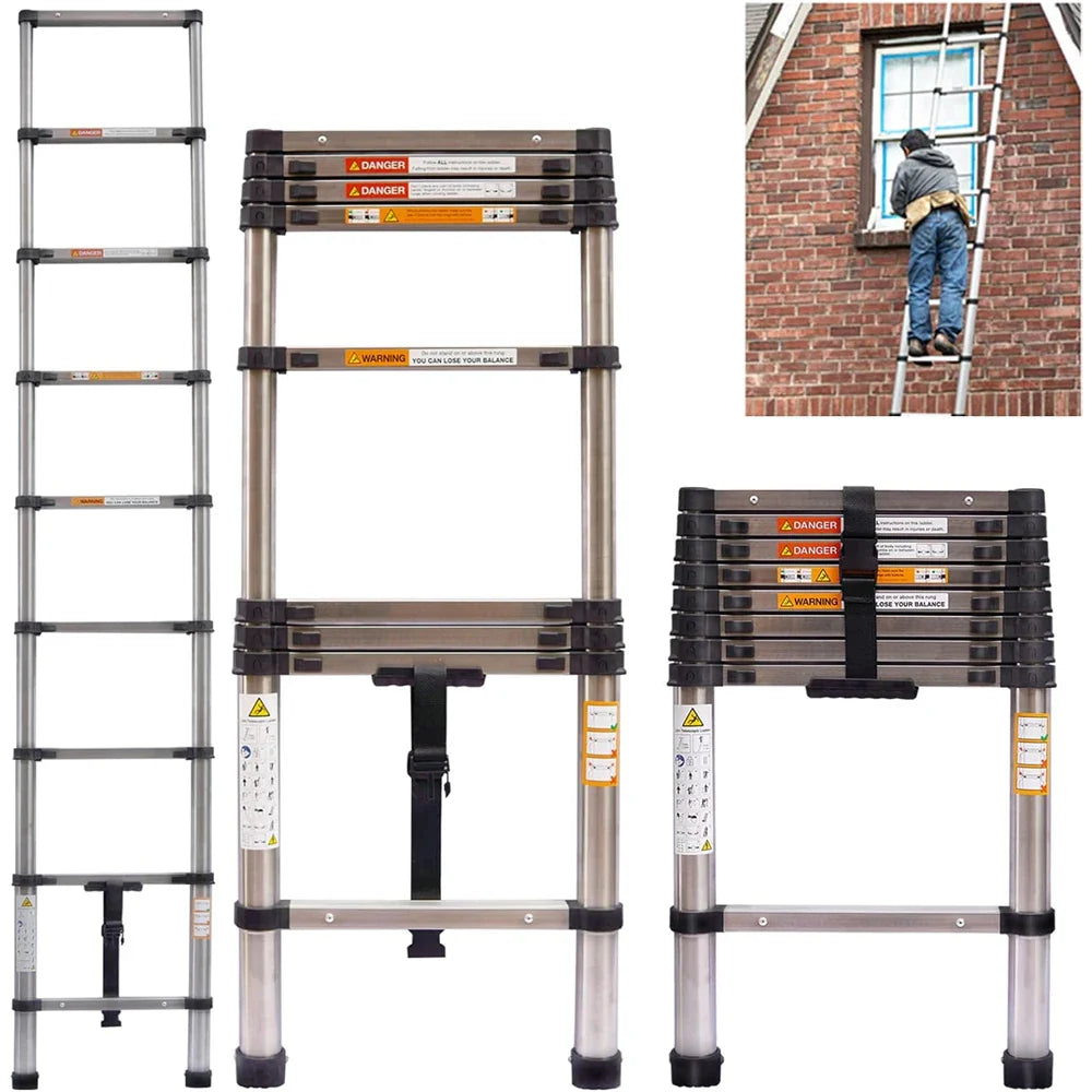 Telescopic Extension Ladder 2.6M-5M – Heavy Duty Folding Loft & Straight Ladder, Stainless Steel, Portable & Multi-Purpose Tool