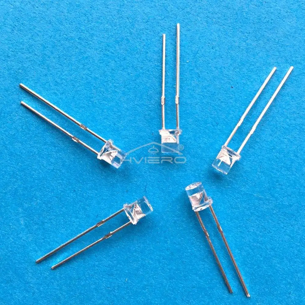100x 3mm Flat Head LED Bulbs - Bright Wide Angle Light Emitting Diodes for DIY Electronics & Decorations