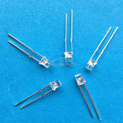 100x 3mm Flat Head LED Bulbs - Bright Wide Angle Light Emitting Diodes for DIY Electronics & Decorations
