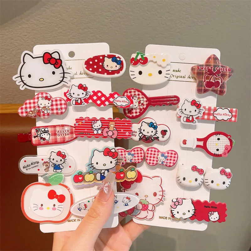 10PCS Children’s Hair Clips — Hello Kitty Cute Headwear for Girls & Kids